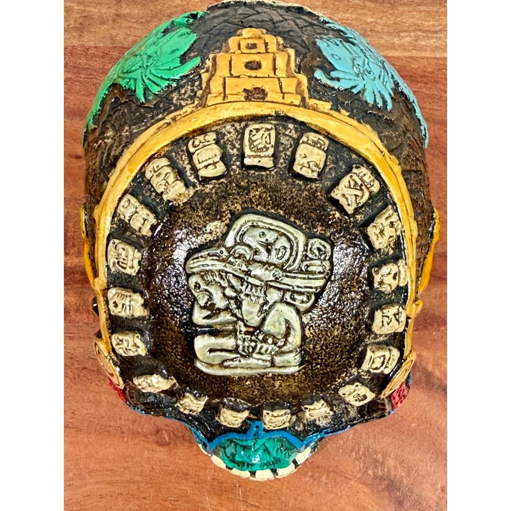 Aztec Mayan Skull Resin Sculpture Calavera Folk Art Day of the Dead Turquoise - Picture 7 of 14